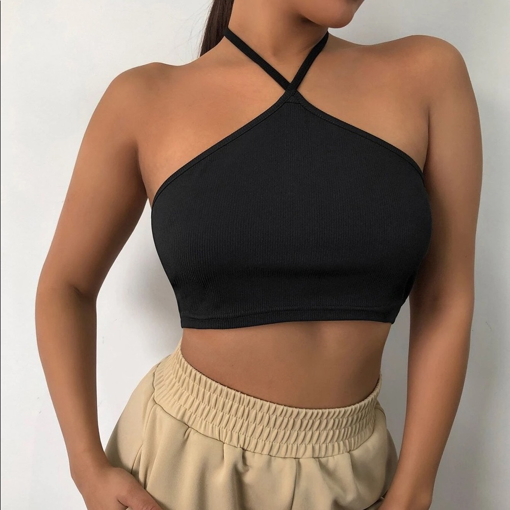NEW! SHEIN Tie Back Crop Halter Top - S